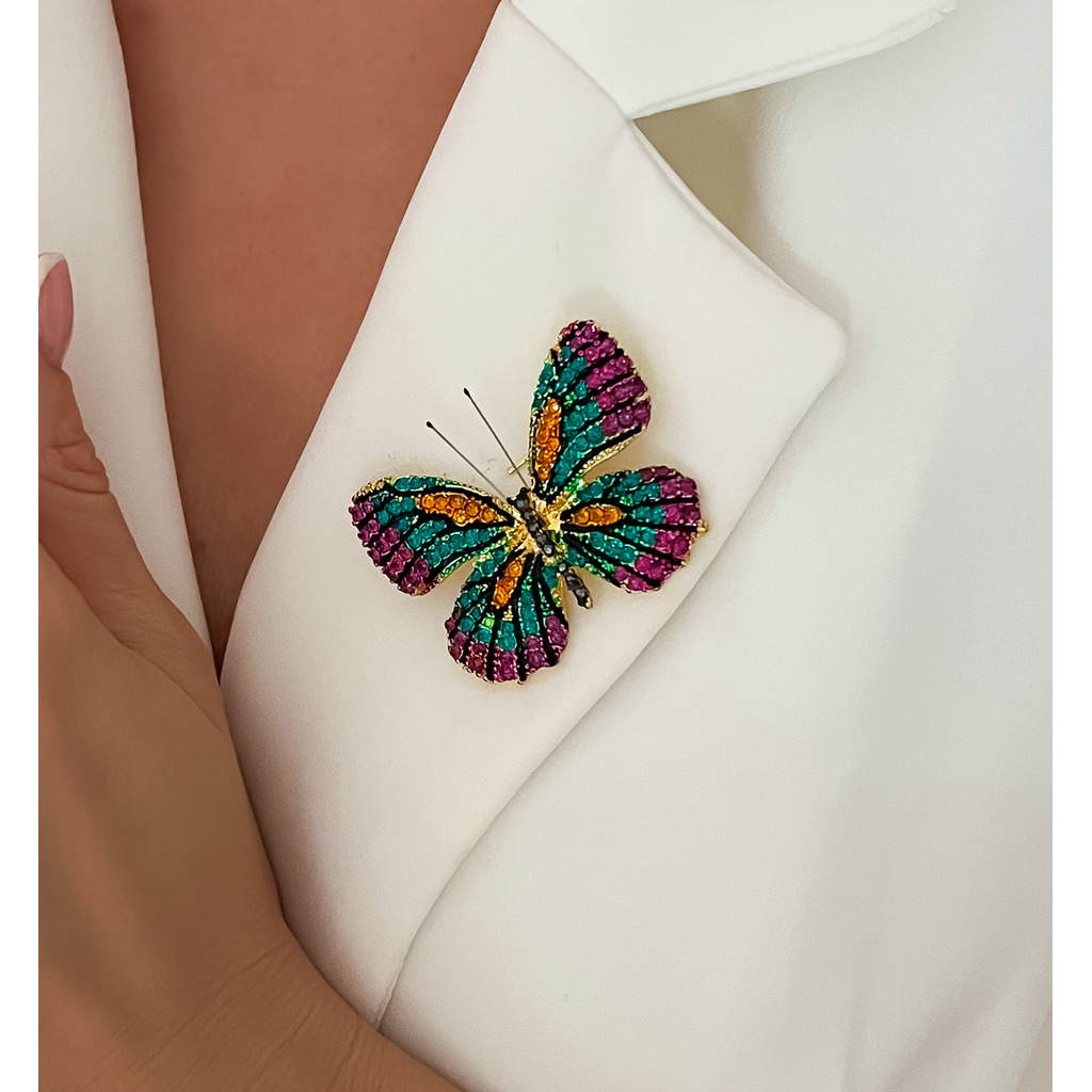 Broszka z kolorowym motylem Papillon BRPI0003