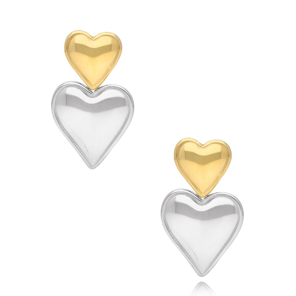 Kolczyki złoto srebrne z sercami Deux Coeurs KSA1529