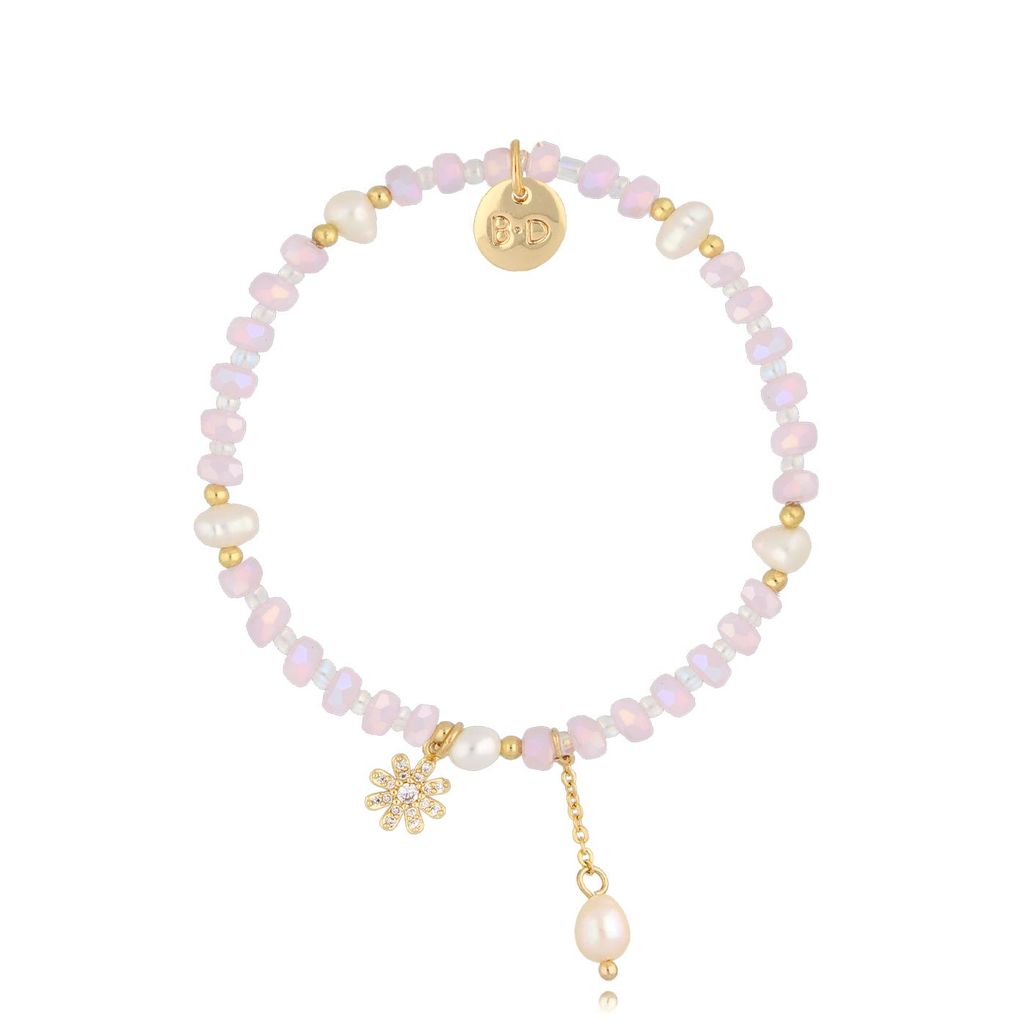 Bransoletka z perłami i kwiatuszkiem Pink Flower BTW2644
