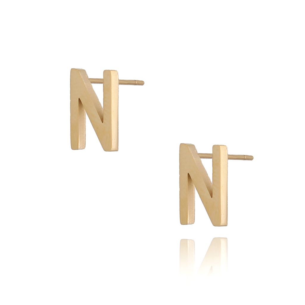 Kolczyki wkrętki złote  z literką  N KAT0065