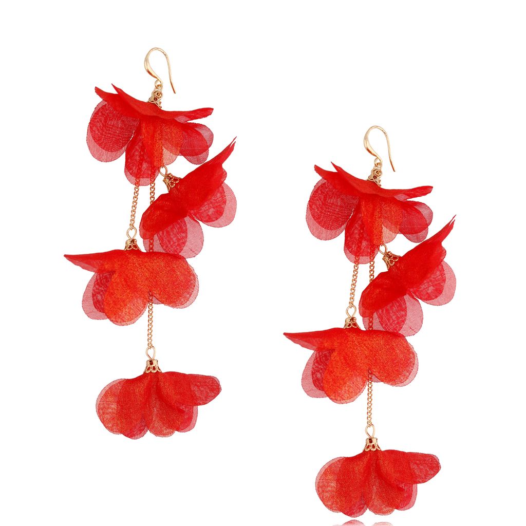 Kolczyki kwiaty z szyfonu czerwone  Polly KBL1335