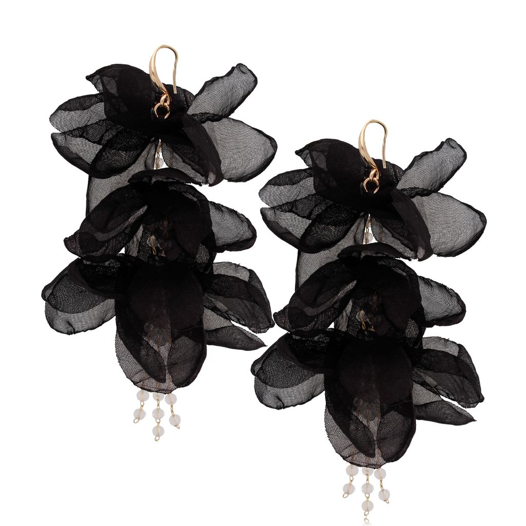 Kolczyki satynowe kwiaty Blossom złoto-czarne Julie KBL0901