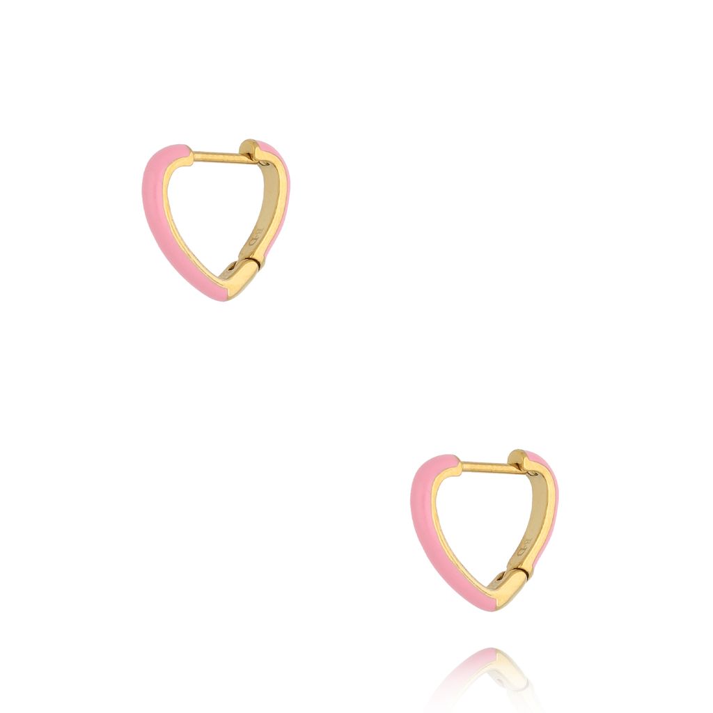 Kolczyki złote serca z różową emalią Enamel Hearts KSA1744