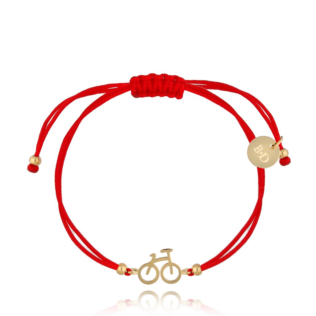 Bransoletka złota z czerwonym sznurkiem i rowerkiem Bike BGL0673