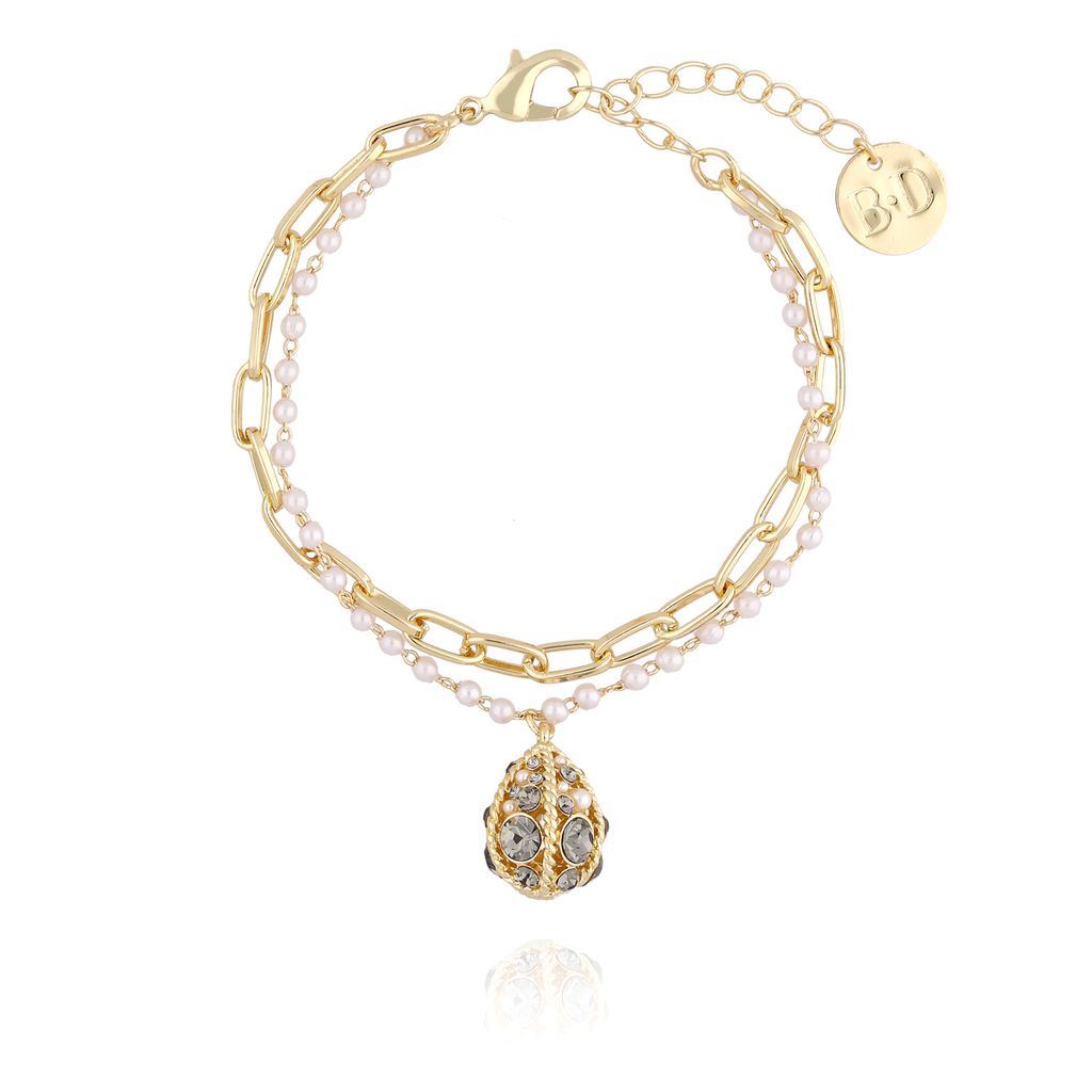 Bransoletka złota z perłowym "jajkiem Faberge" i łańcuchem BRG0101