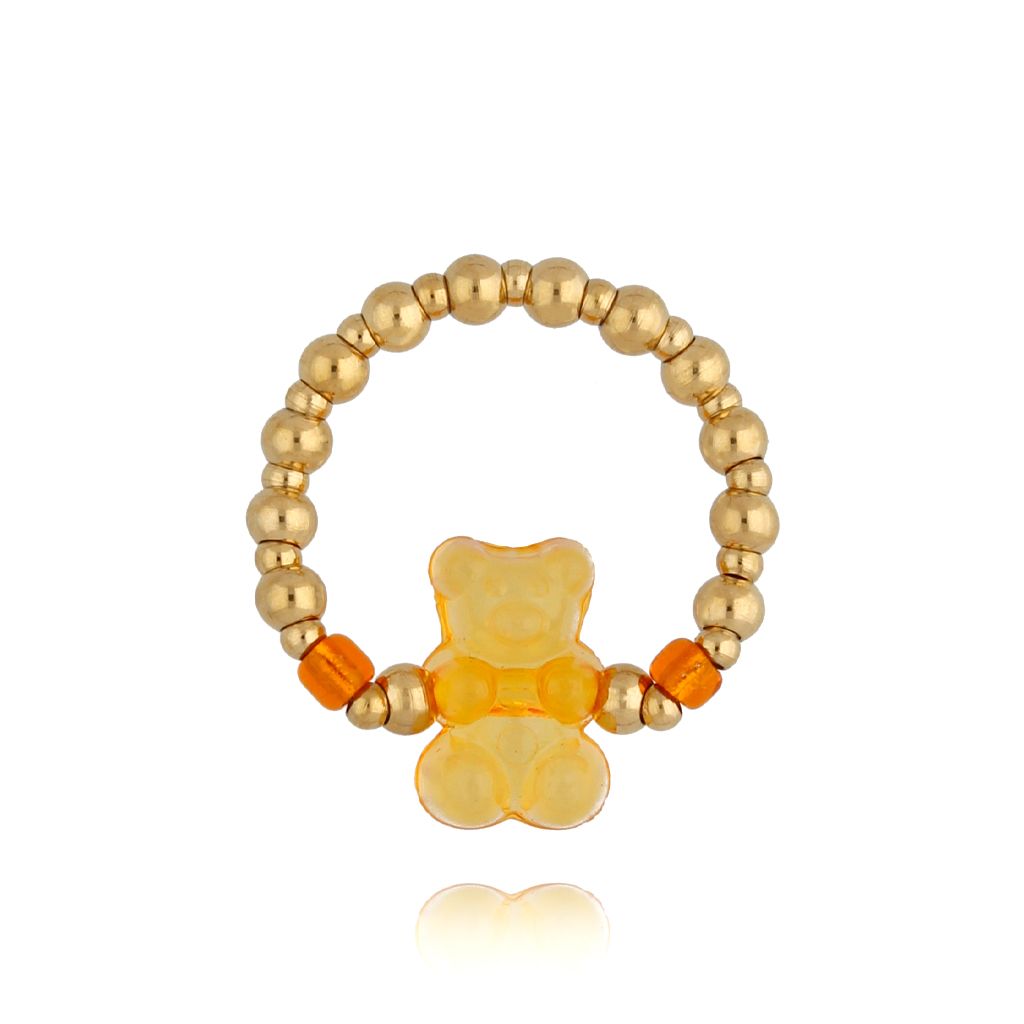 Pierścionek złoty z pomarańczowym misiem Bears PSC0348