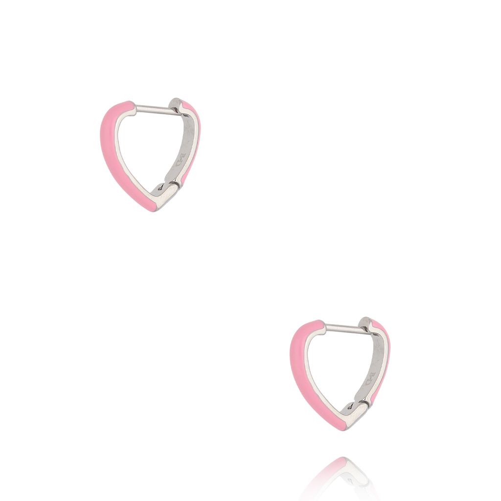 Kolczyki srebrne serca z różową emalią Enamel Hearts KSA1743