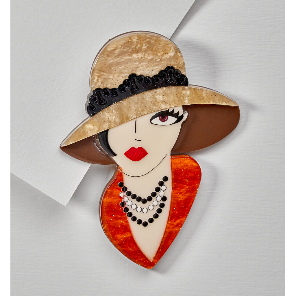 Broszka z damą w kapeluszu Lady BRZA0014