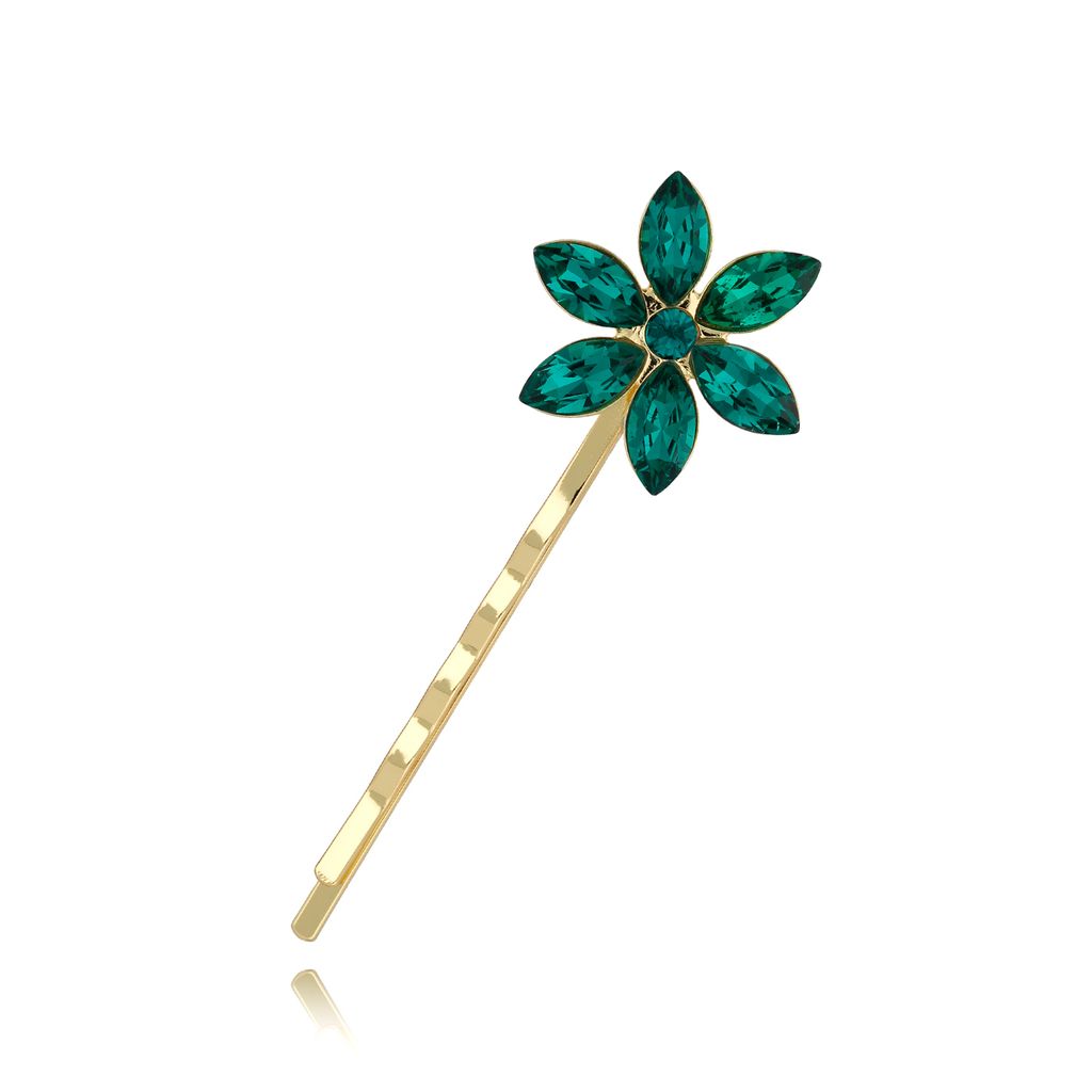 Wsuwka do włosów z zielonym kwiatuszkiem Flor SSS0022