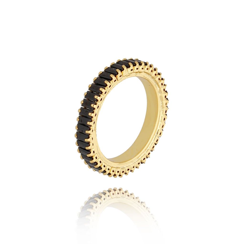 Pierścionek złoty z czarnymi kryształkami Amaris PRG0194