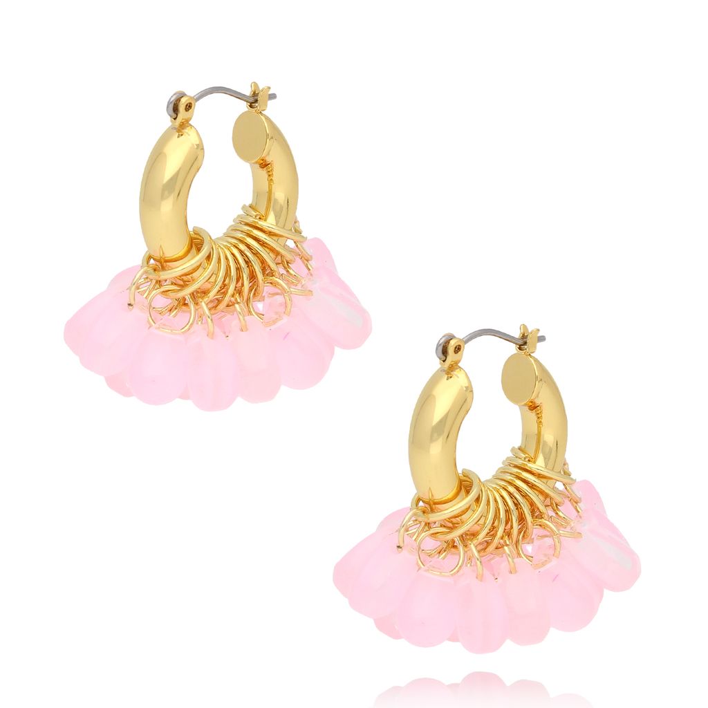 Kolczyki złote z różowymi kryształkami Pinhais KFF0173