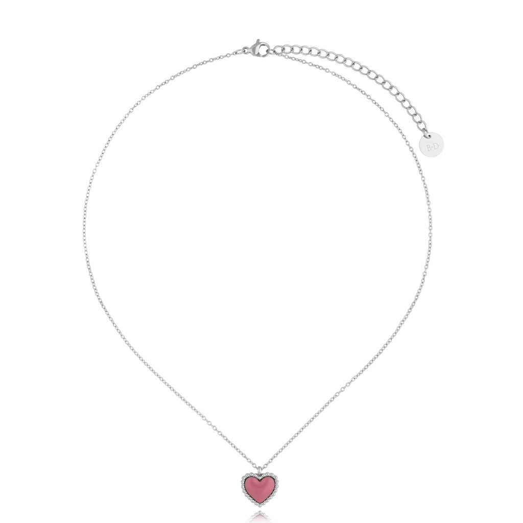 Naszyjnik srebrny z sercem i różową emalią Enamel Heart NSA1120