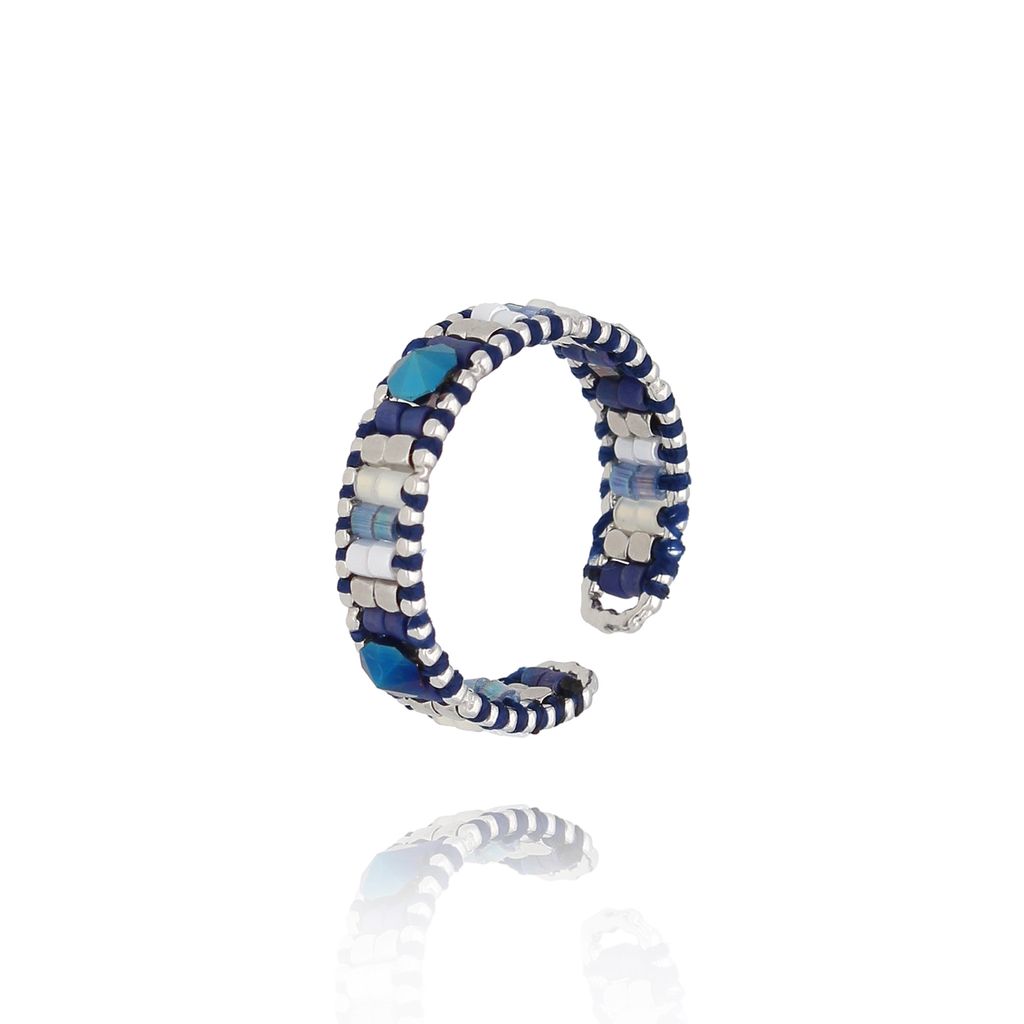 Pierścionek niebiesko srebrny z koralikami Miyuki Chipilo PSC0557