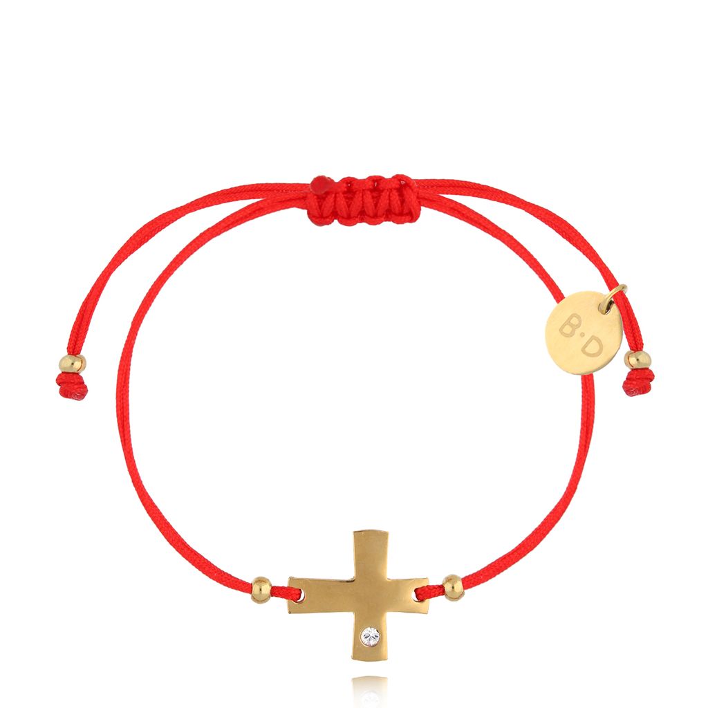 Bransoletka czerwona ze złotym krzyżykiem Cross BGL0848