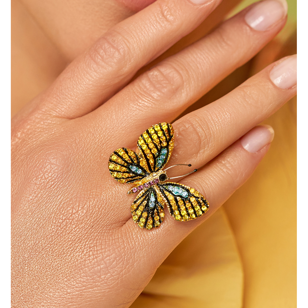 Pierścionek z kolorowym motylem Papillon PPI0006