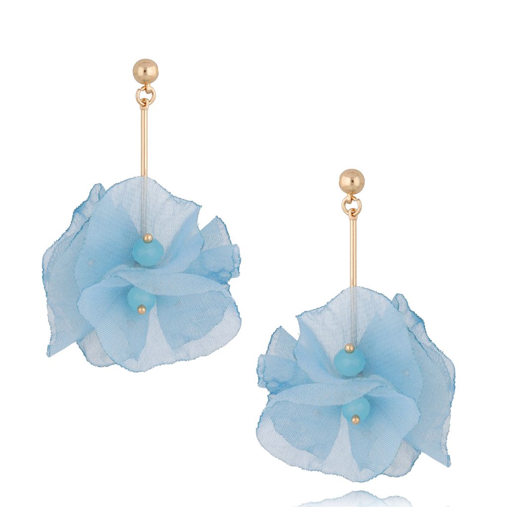 Kolczyki jedwabne kwiaty niebieskie Cherries KBL1066