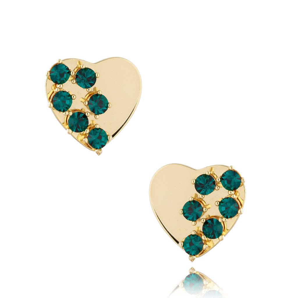 Kolczyki złote serca z zielonymi kryształkami Pisa KTO0044