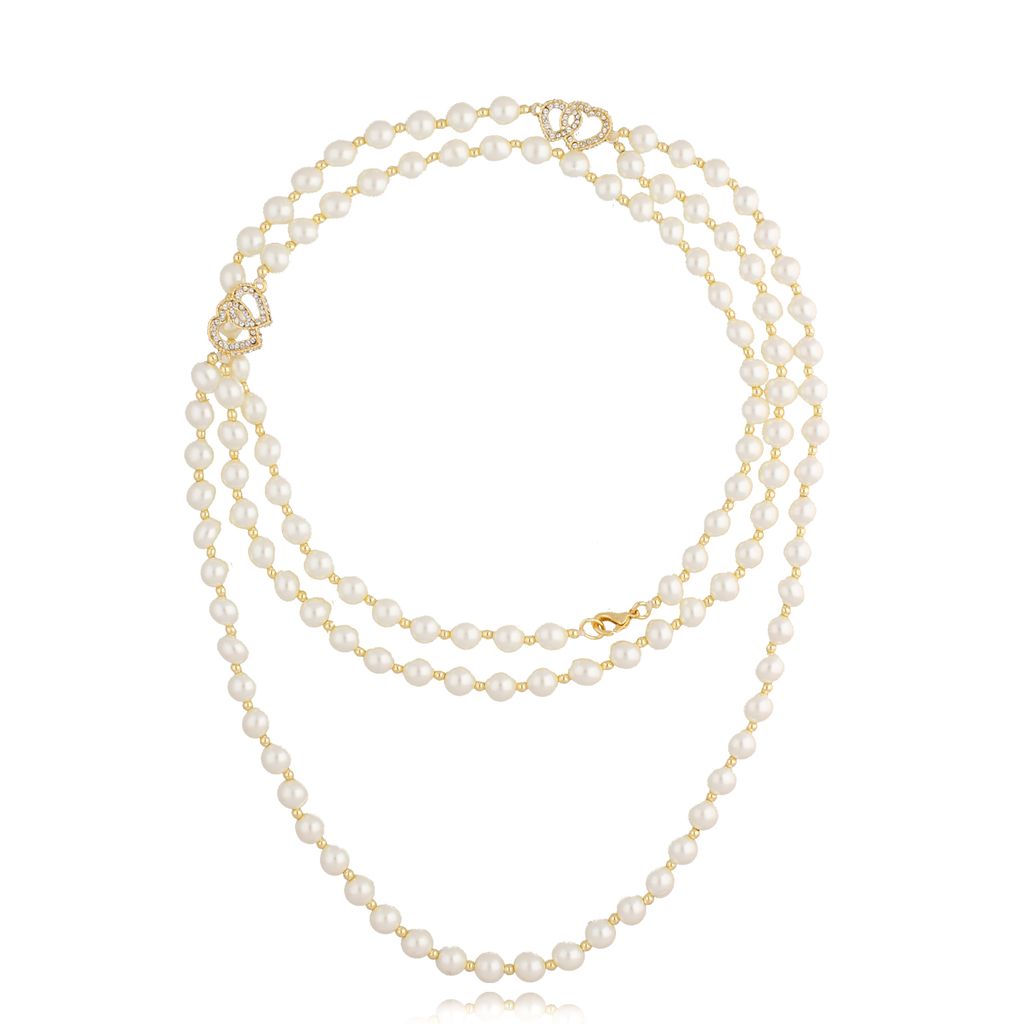 Naszyjnik złoty perłowy z sercami Couri NPE0122