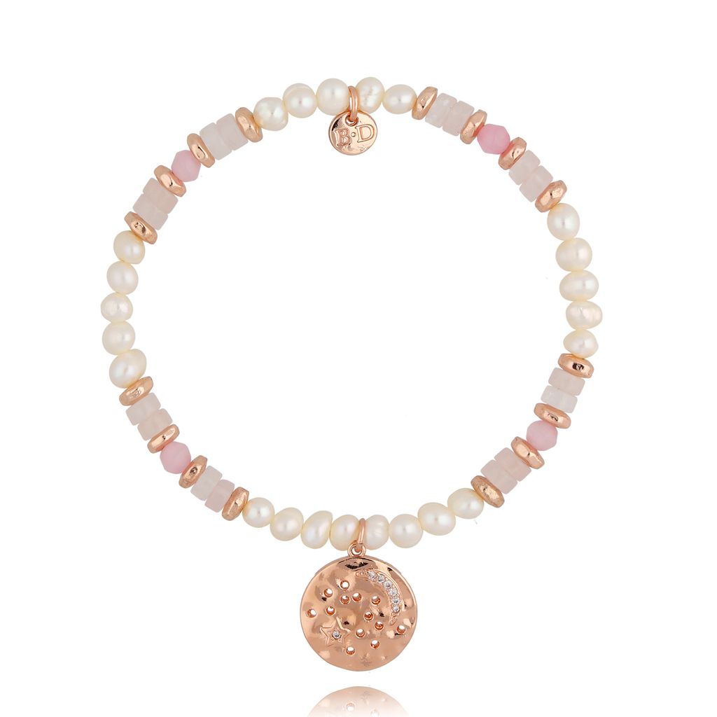 Bransoletka z kwarcami i perłami różowa BSC0805