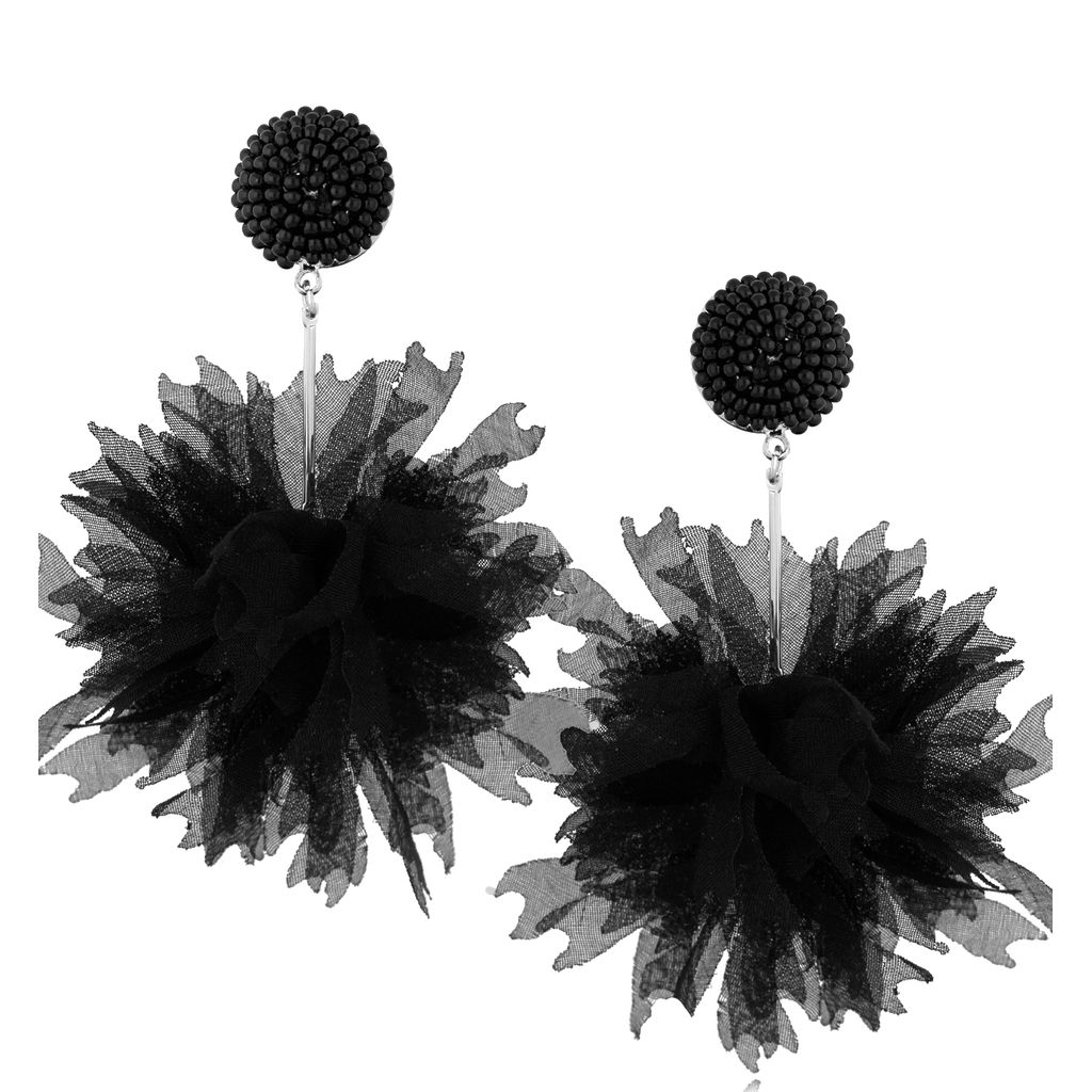 Kolczyki jedwabne kwiaty czarne Penelope KBL0907