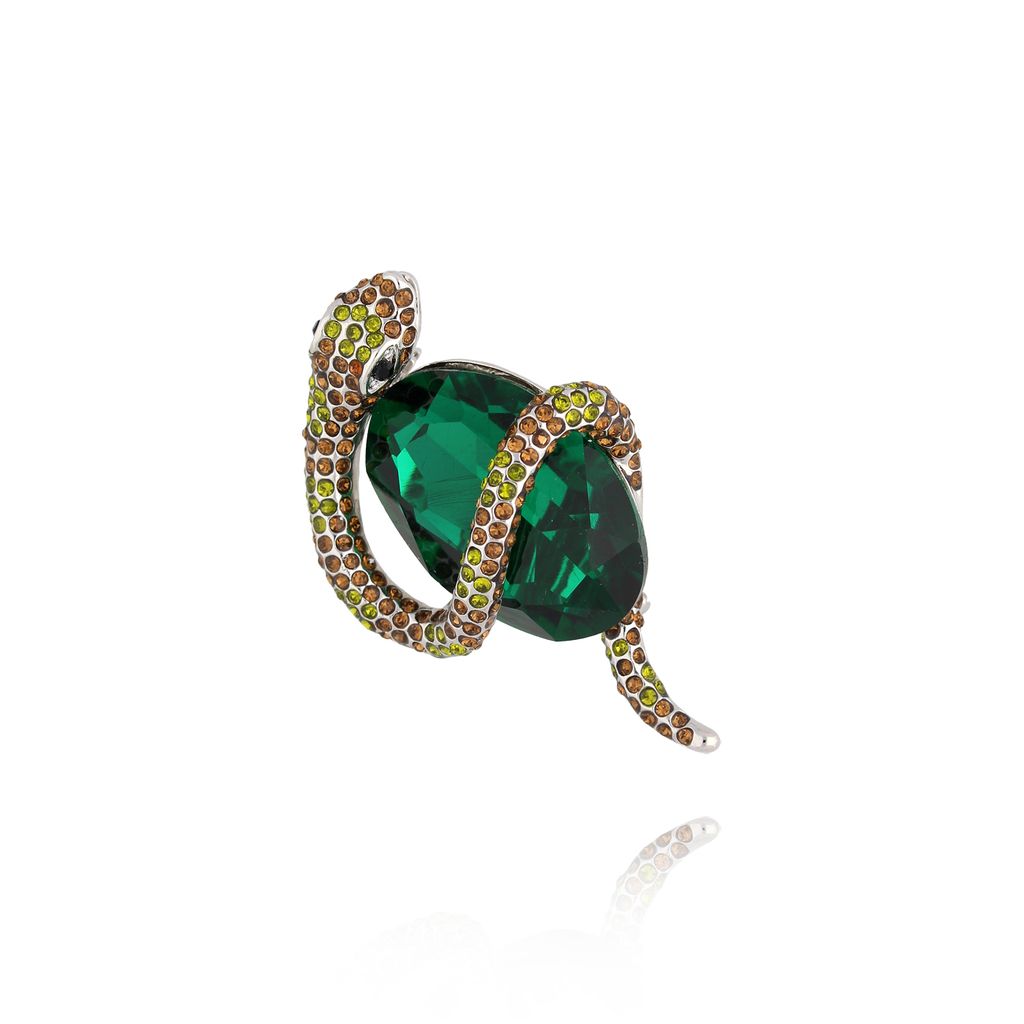 Broszka z wężem i kryształem Green Snake BRSS0122