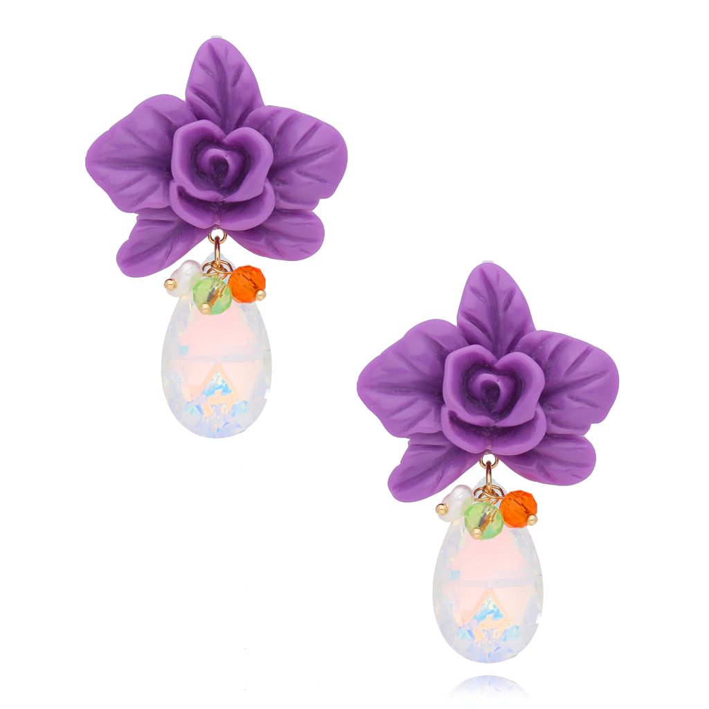 Kolczyki fioletowe kwiaty z kryształami Paradise Bloom KFF0334
