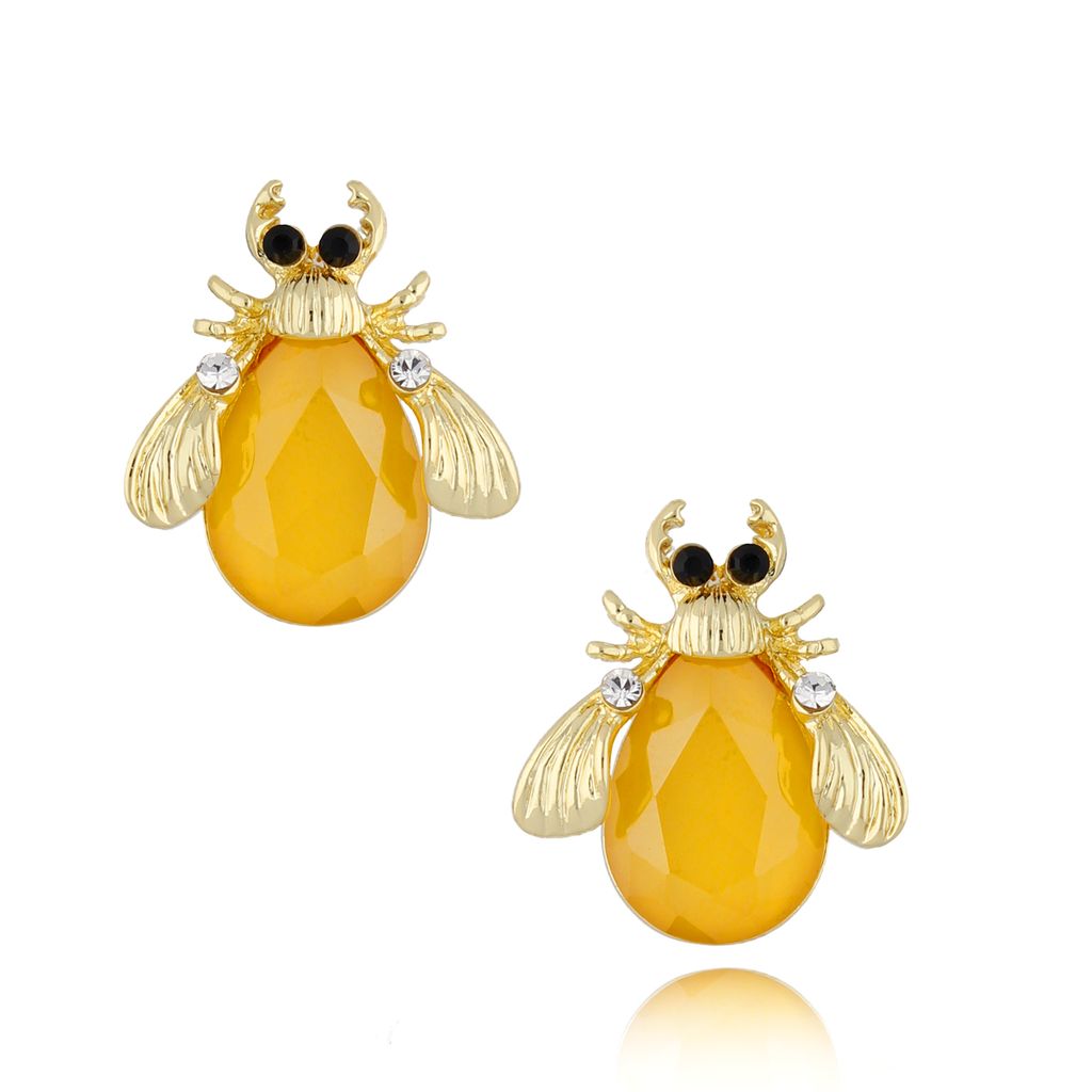 Kolczyki z złotymi żuczkami i żółtymi kryształkami Carmen KMI0204