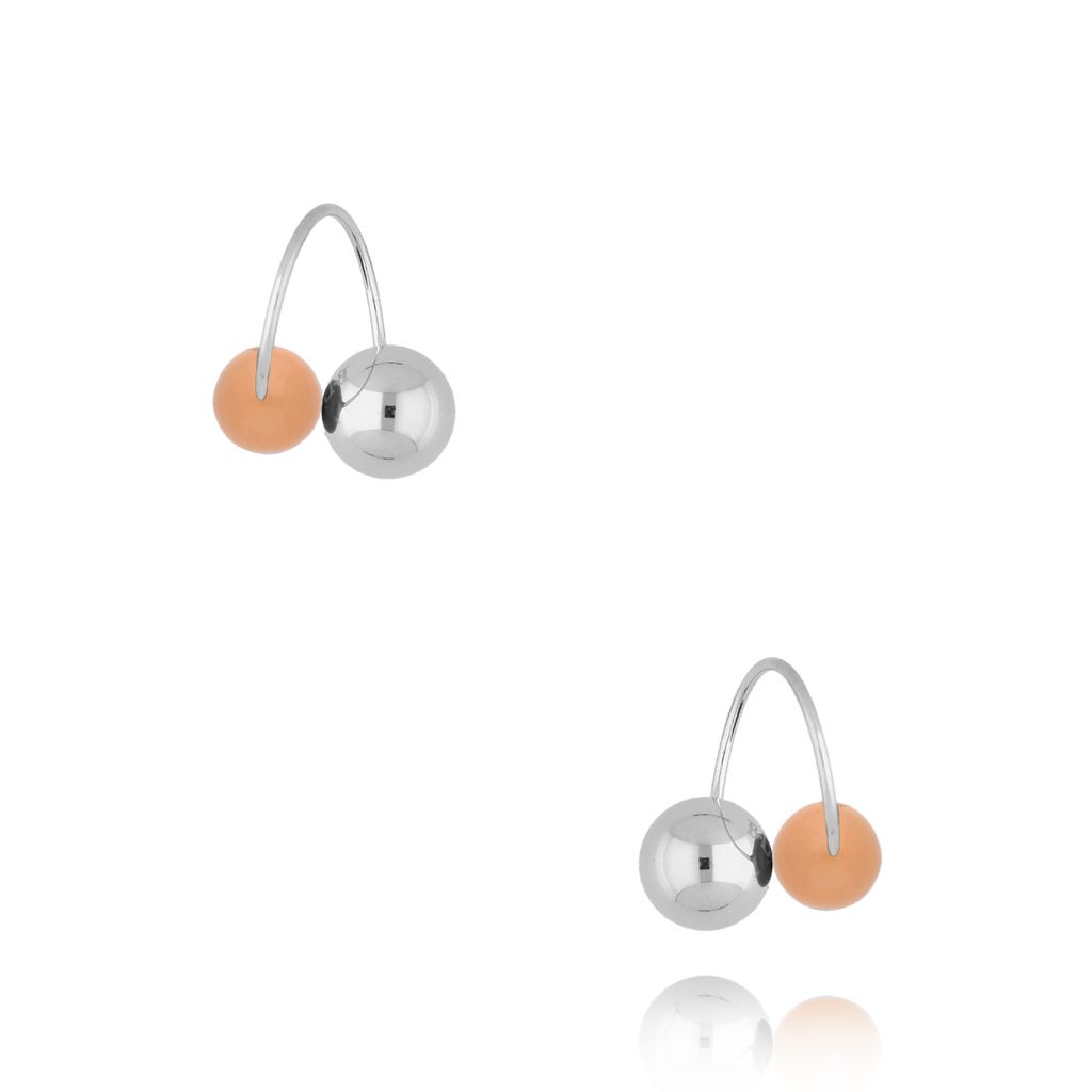 Kolczyki srebrne z kulkami i brzoskwiniową emalią Enamel Balls KSA1605