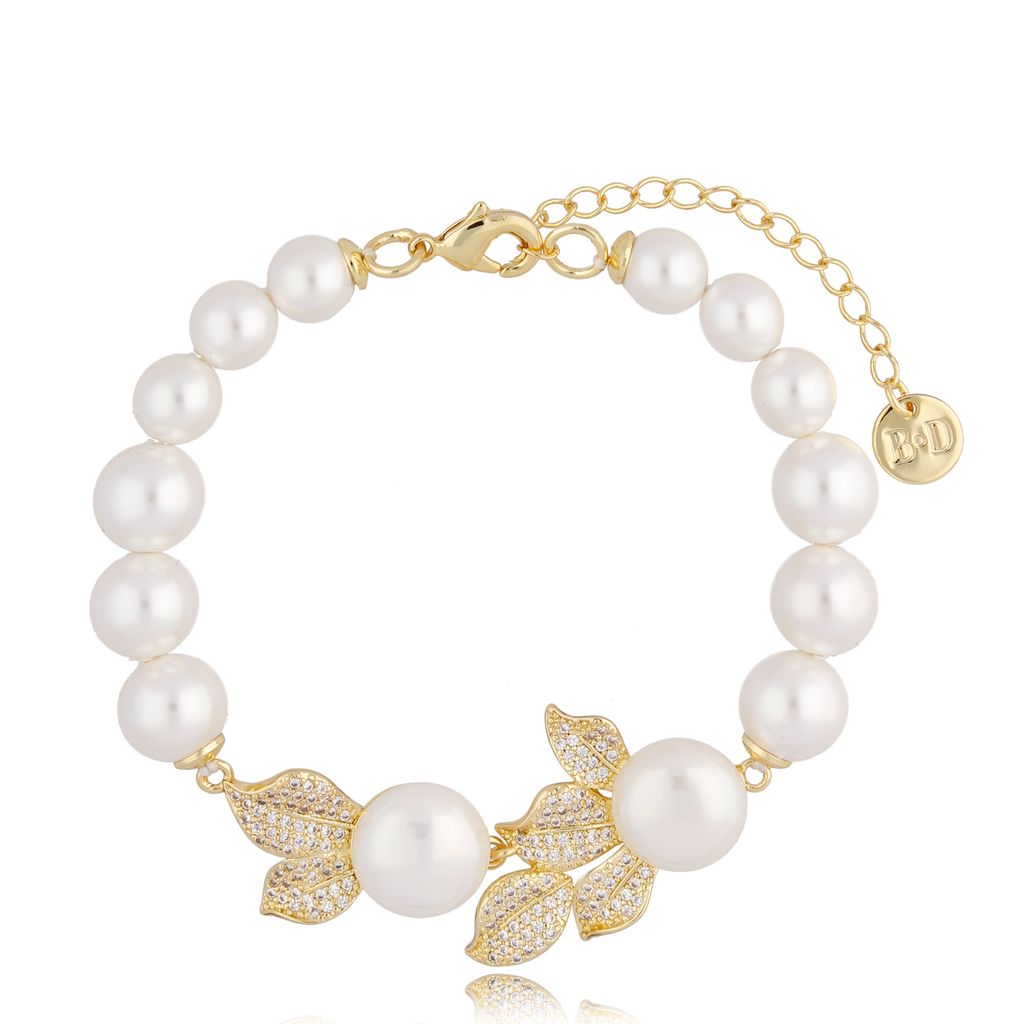 Bransoletka złota z perłami i kryształkami Retro Bella BPE0062