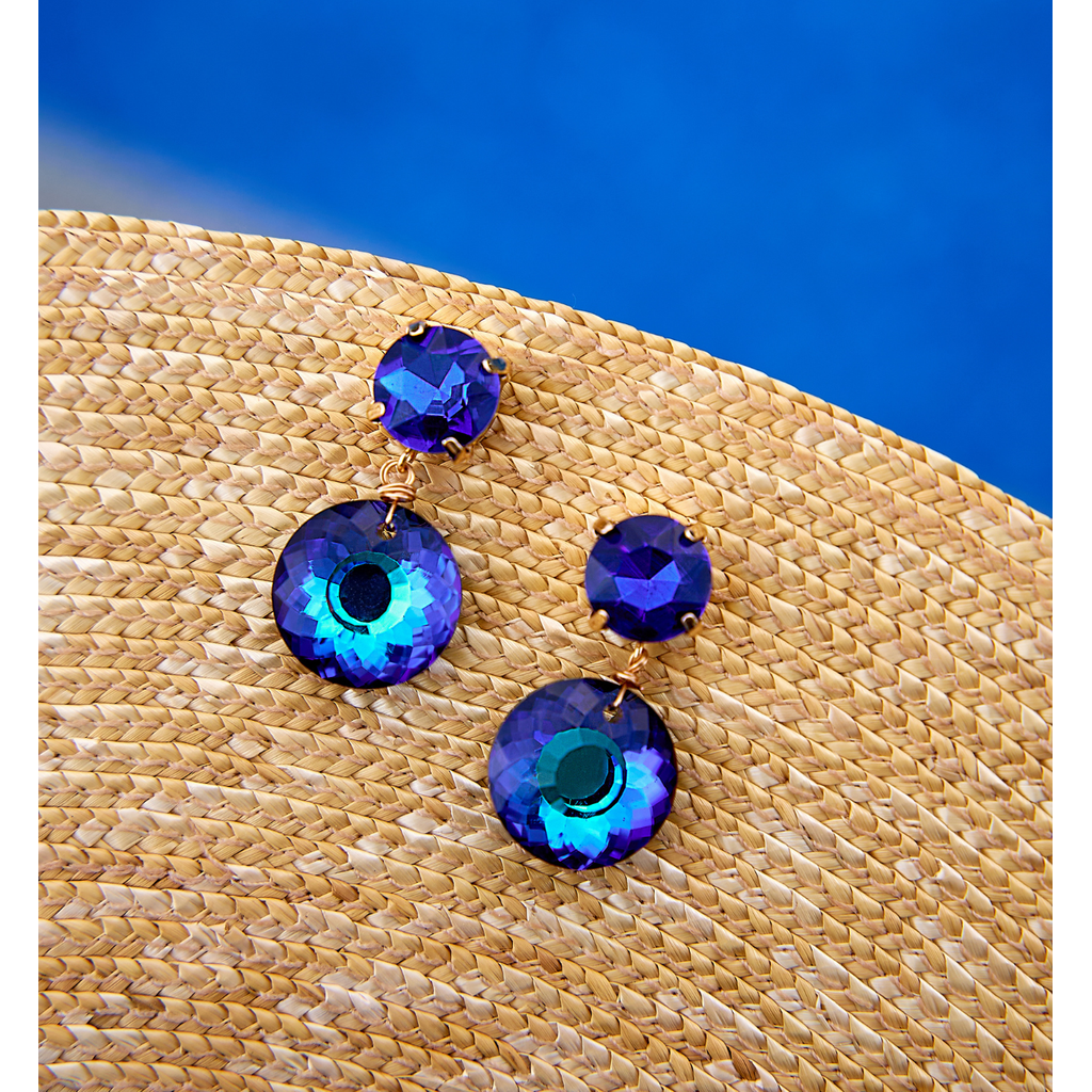 Kolczyki okrągłe z granatowymi kryształami Vitória KFF0217