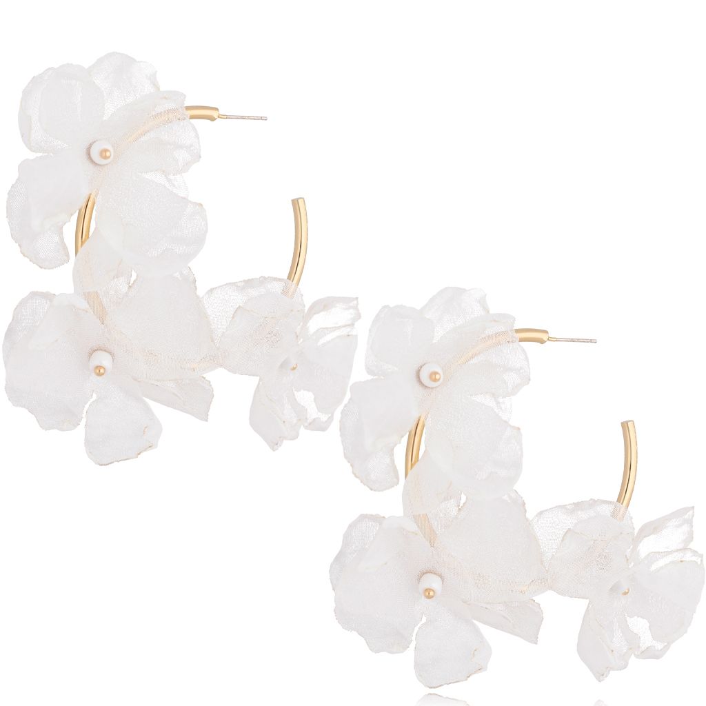 Kolczyki jedwabne kwiaty białe KBL0697