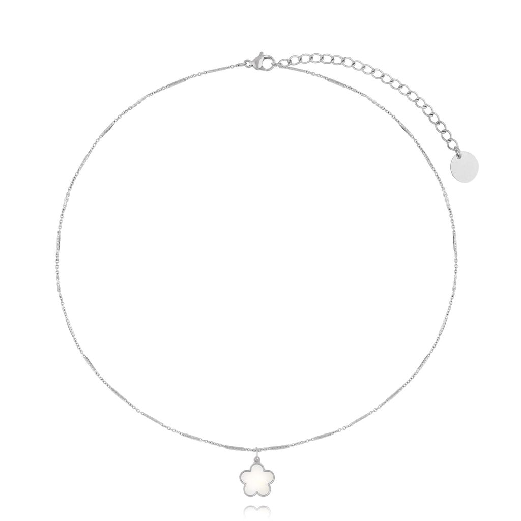 Naszyjnik srebrny z białym kwiatuszkiem Lille NSY0180