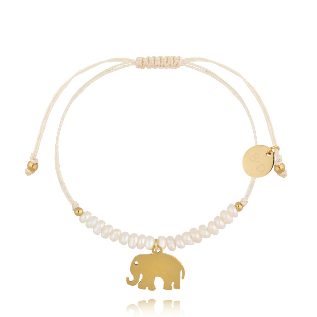 Bransoletka z perełkami i złotym słonikiem Feliz BMT0069