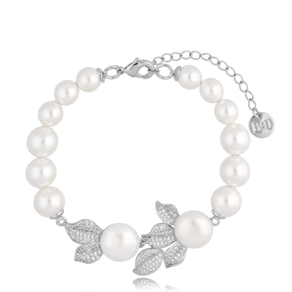 Bransoletka srebrna z perłami i kryształkami Retro Bella BPE0061