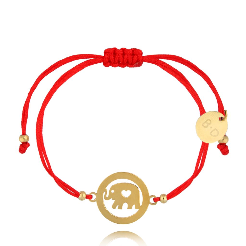 Bransoletka czerwona ze złotym słoniem Éléphant BGL0956
