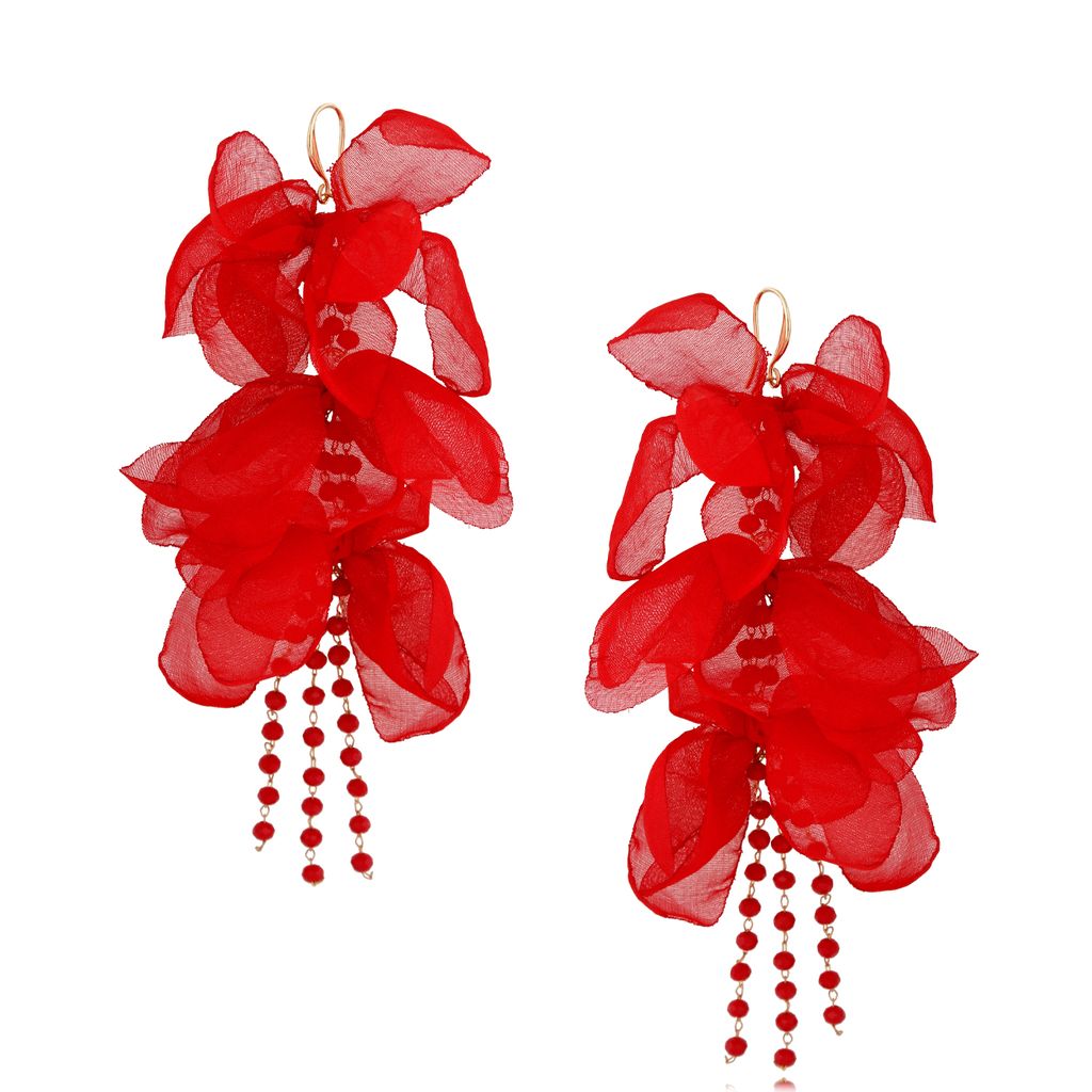 Kolczyki satynowe kwiaty czerwone Julie KBL0969