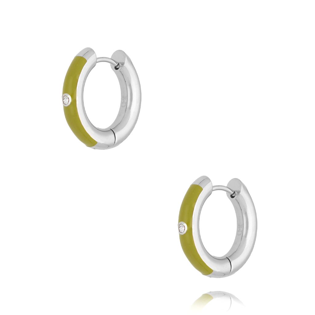 Kolczyki srebrne okrągłe z zieloną emalią Cannes KSA1656
