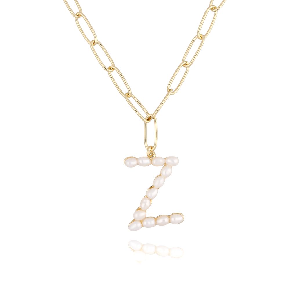 Naszyjnik złoty łańcuch  z literka z perłami Z NRG0153