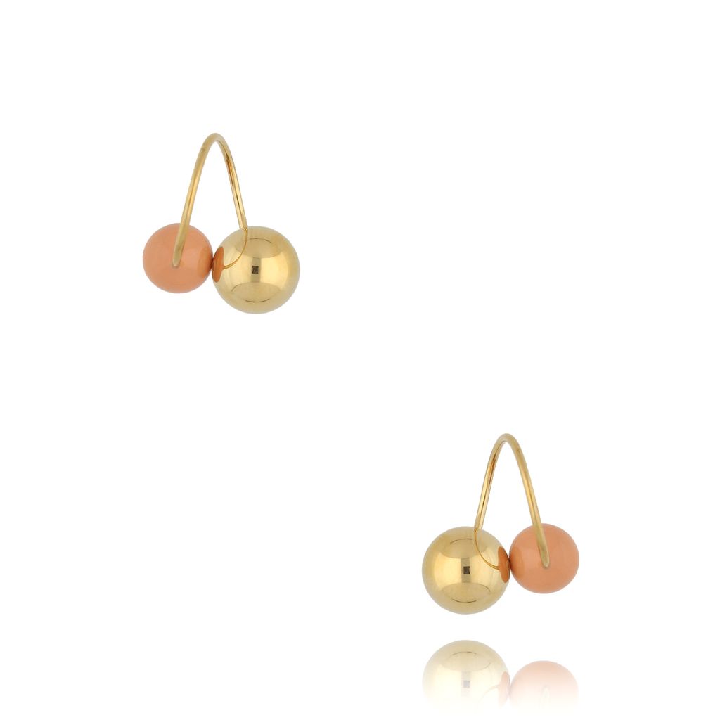 Kolczyki złote z kulkami i brzoskwiniową emalią Enamel Balls KSA1606