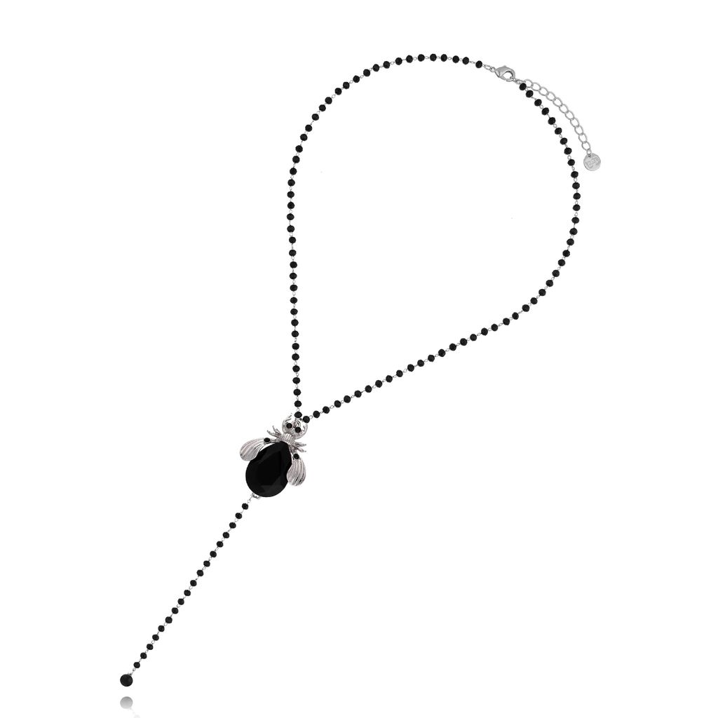Naszyjnik srebrny czarny żuk z czarnym łańcuszkiem NMI0049