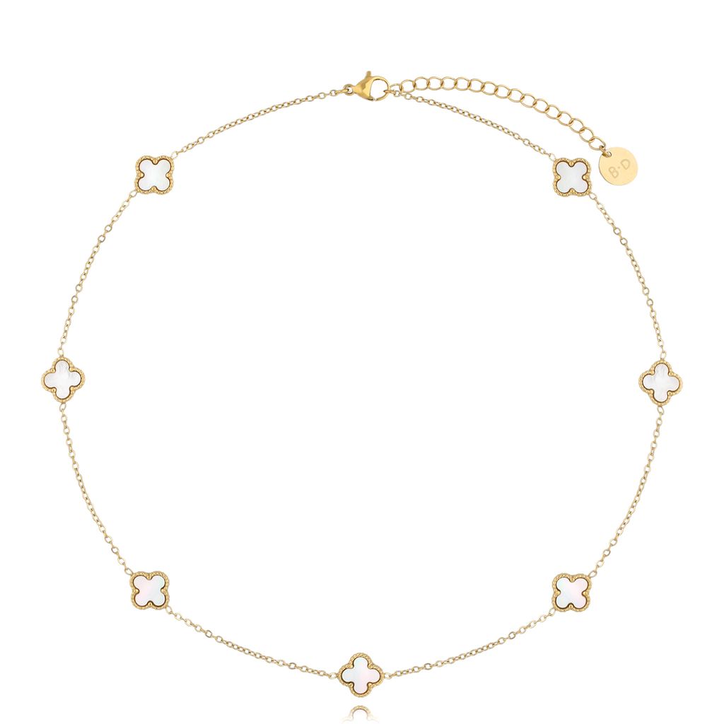 Naszyjnik złoty z perłowymi koniczynkami Pearls Clover NSY0163