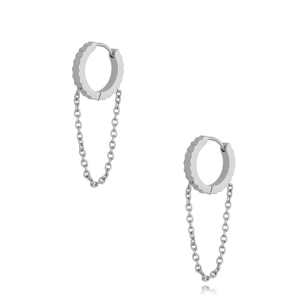 Kolczyki srebrne okrągłe karbowane z łańcuszkiem  Lille KSA0841