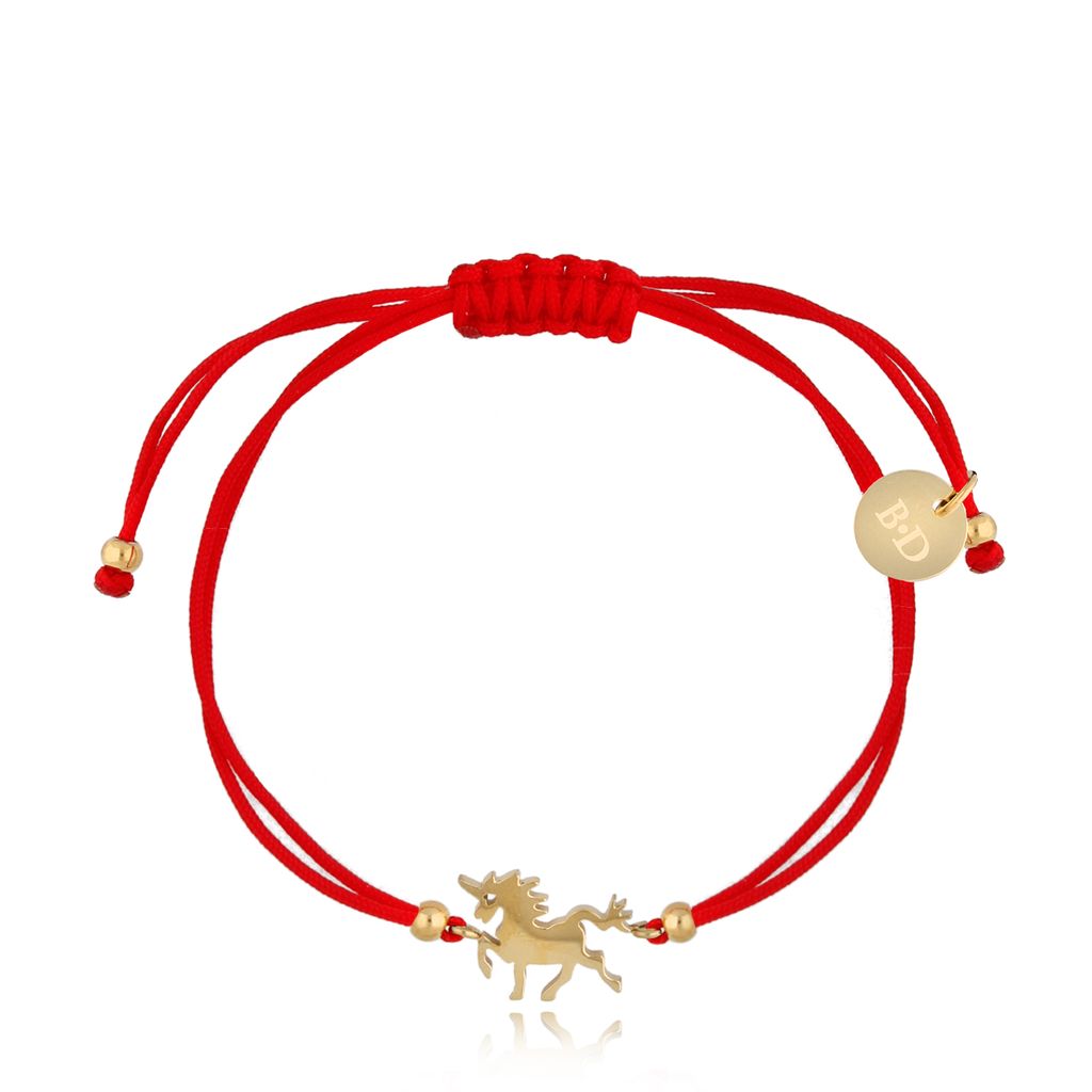 Bransoletka złota z czerwonym sznurkiem i jednorożcem Unicorn BGL0681