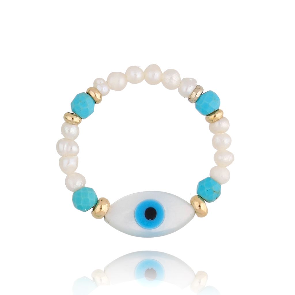 Pierścionek elastyczny z perłami i okiem  PPA0009
