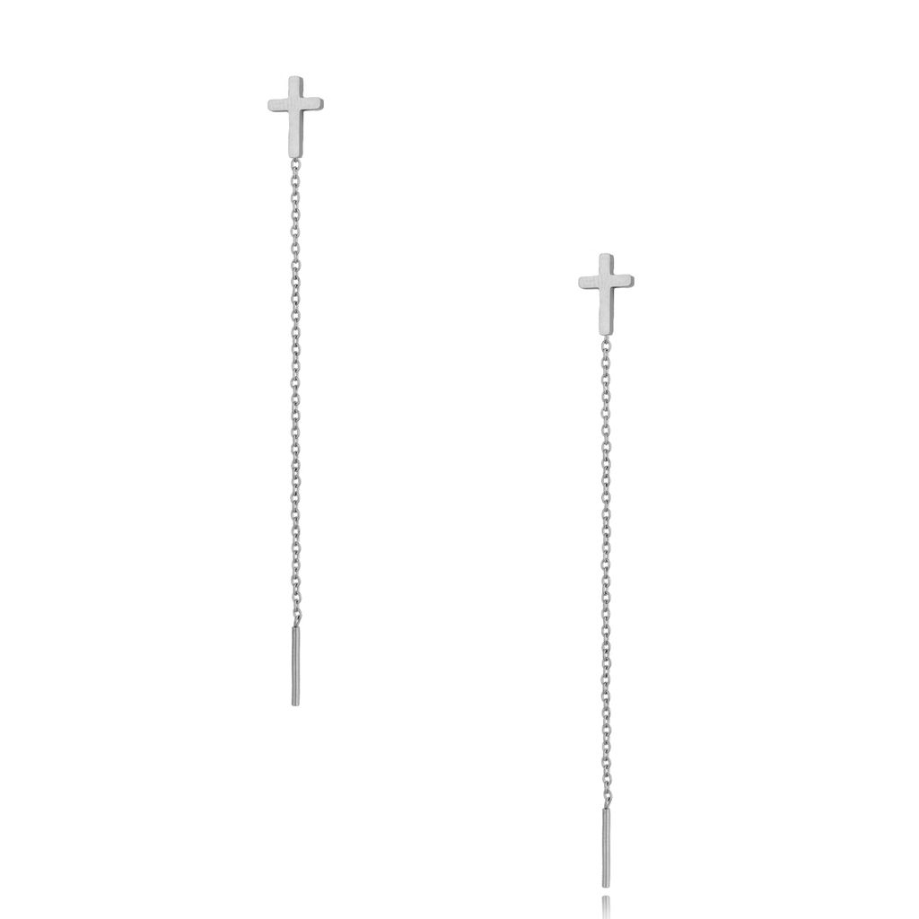 Kolczyki srebrne wiszące Long Cross KSA0298