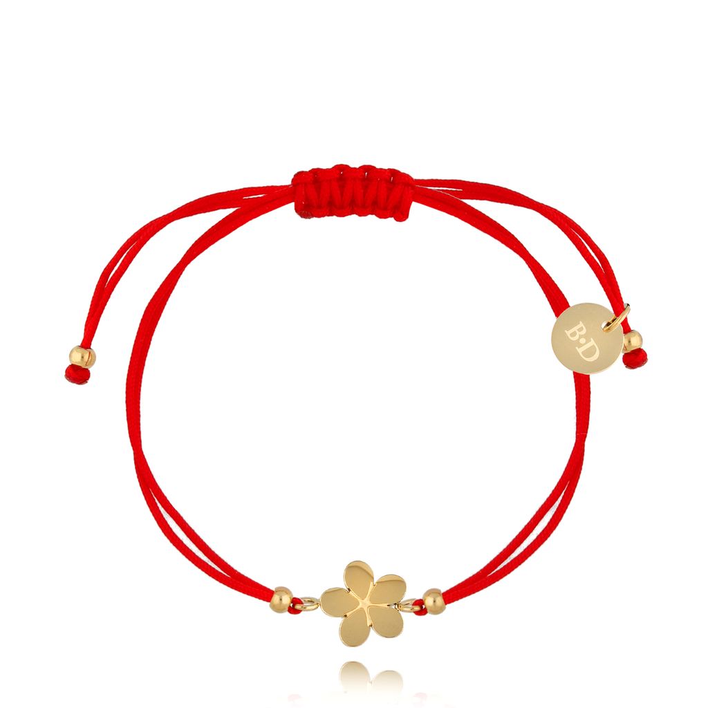 Bransoletka złota z czerwonym sznurkiem i kwiatuszkiem Fuga BGL0685
