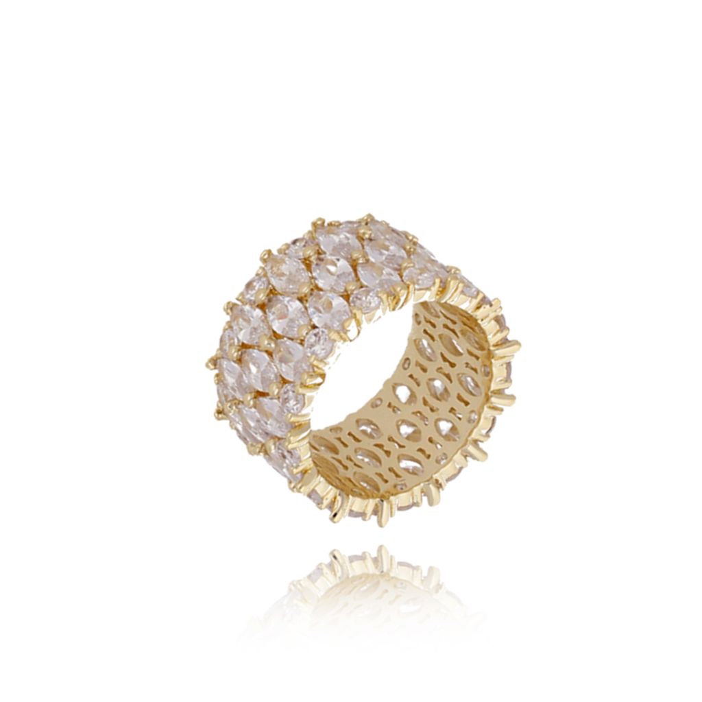 Pierścionek złoty z przezroczystymi kryształkami PRG0117 rozmiar 13