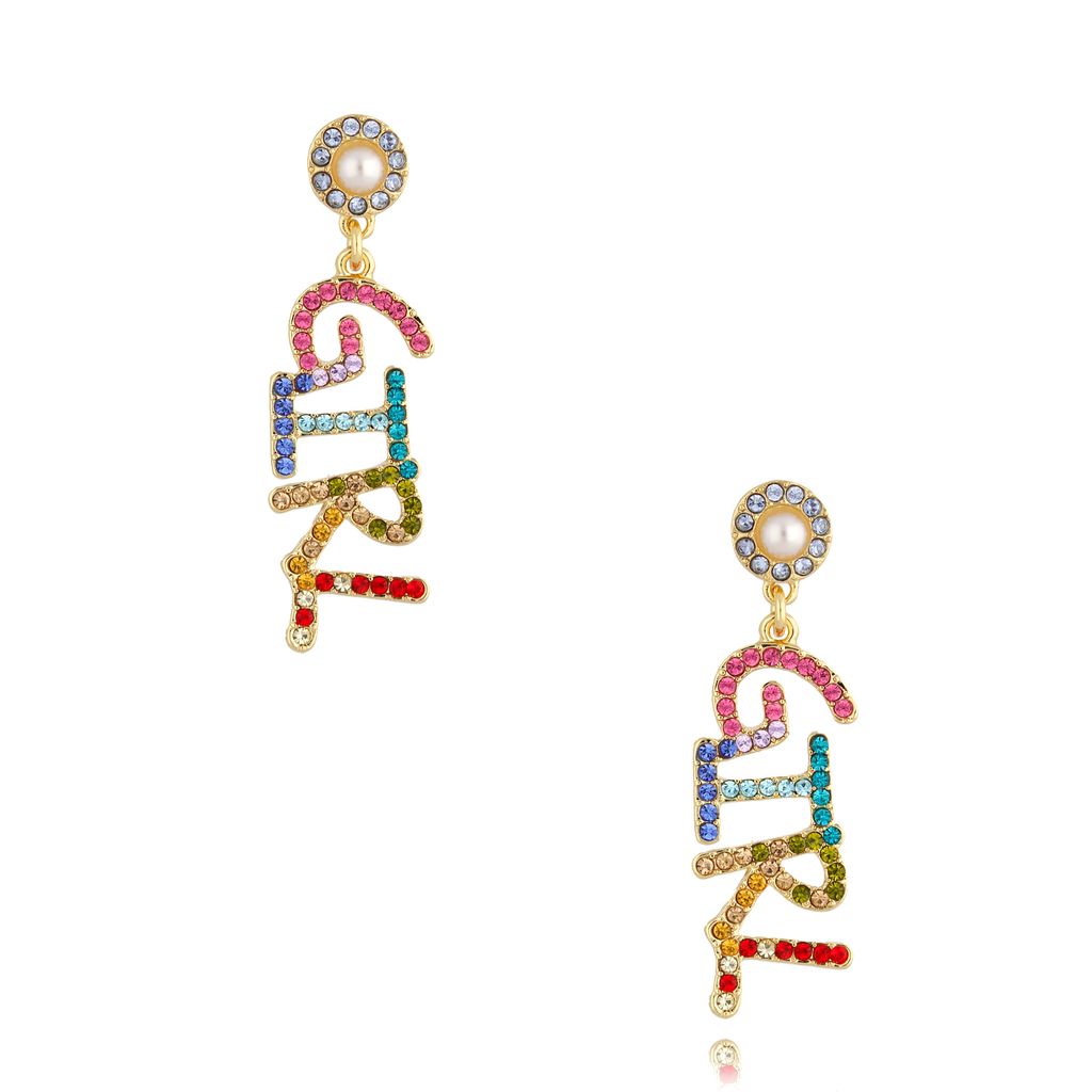 Kolczyki złote z kolorowym napisem GIRL KRG0904