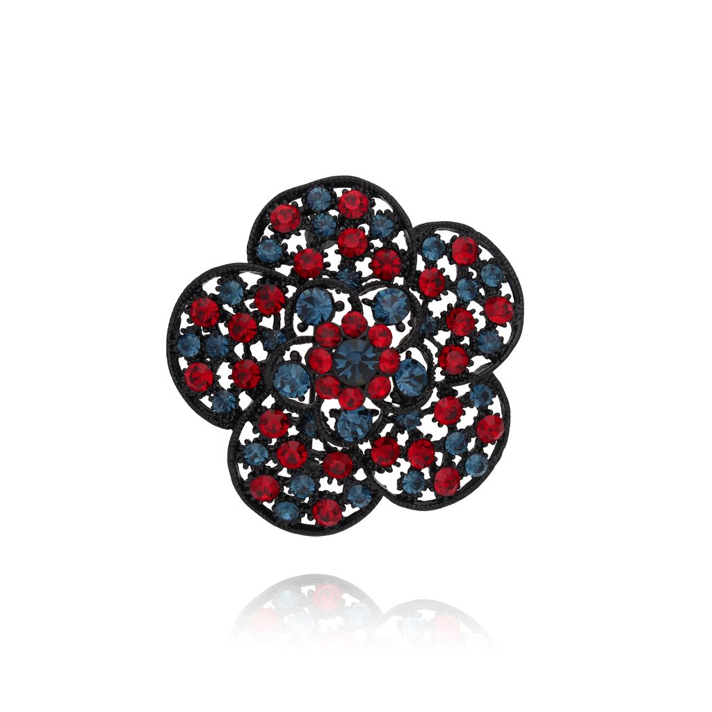 Broszka z granatowo czerwonym kwiatkiem Fiore alla moda BRSS0204