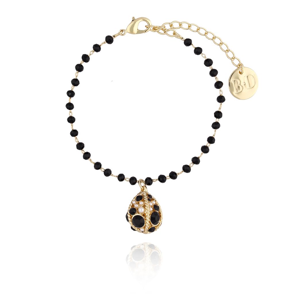 Bransoletka złota z czarnymi kryształkami i "jajkiem Faberge" BRG0105